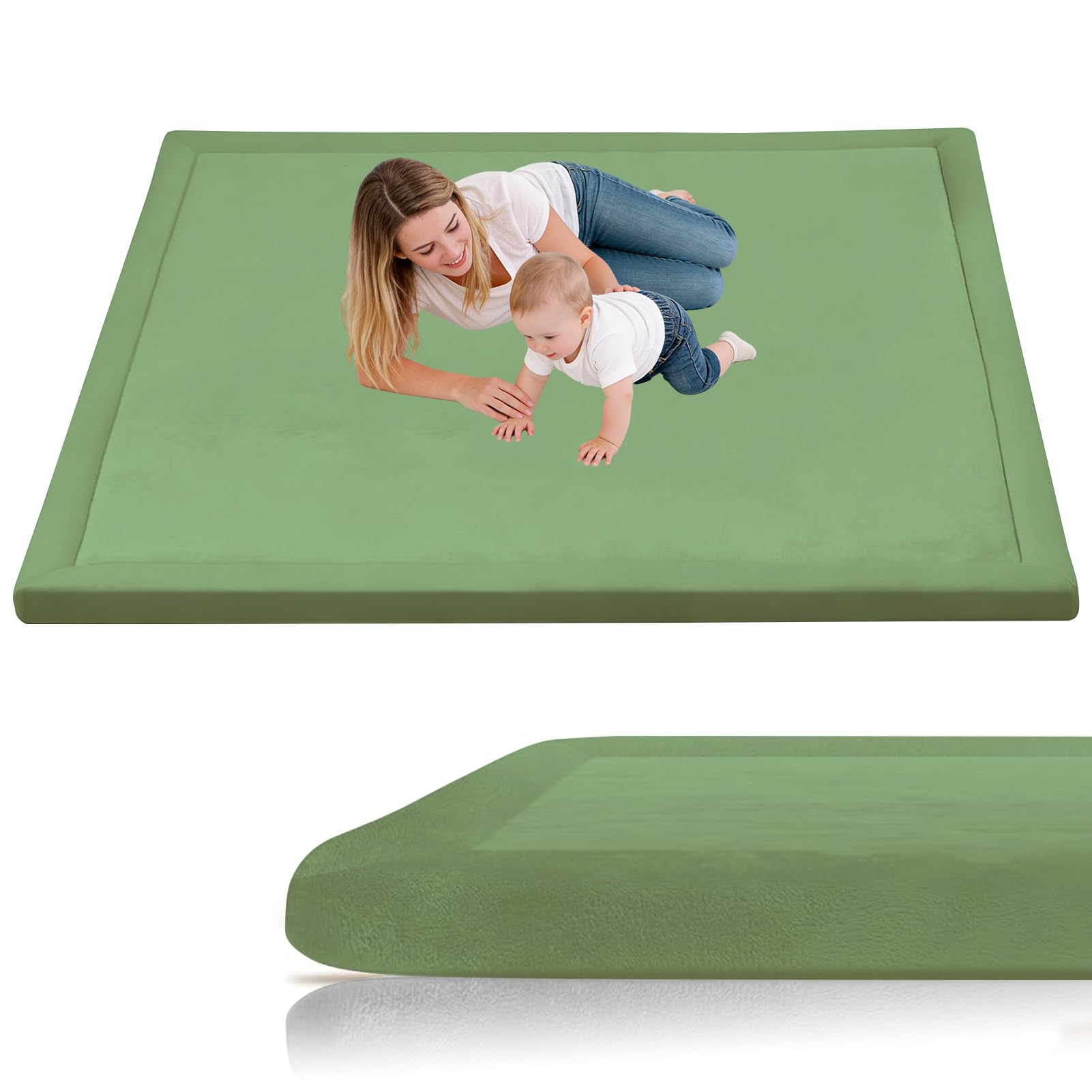 Stqyeiw Large Kids Crawling Play Mat 50 x 80 cm Grass Green Baby Play Mat, Large Thick Foam 3cm Memory Foam Mat Non Slip for Children Toddlers Babies Tummy Time Training Early Walking Playpen Mat