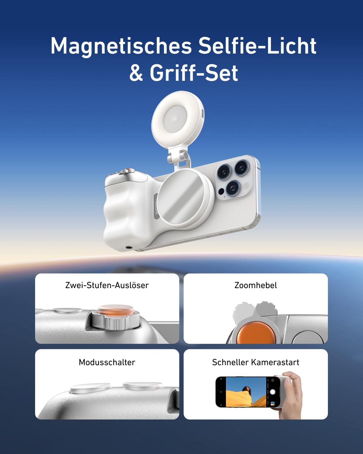 TELESIN Fun Shot Smartphone Handle Grip TELESIN C03 Magnetische Selfie-Licht Set, Kompatibel mit iPhone und Android, Creator Kit für Selfies/Fotografie/TikTok/Zoom-Anrufe/Video