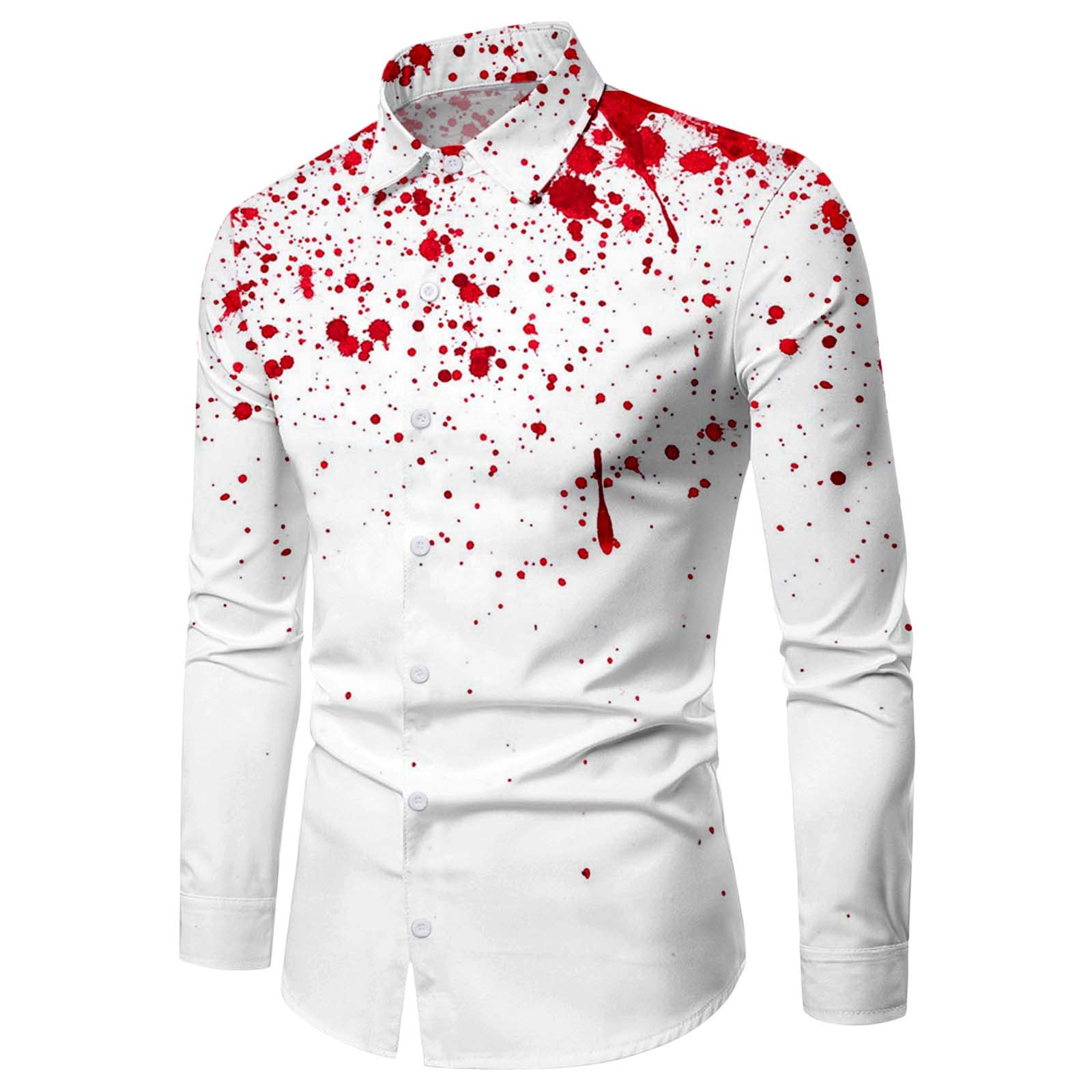 Chemise Halloween Homme - Imprimé Taches De Sang, Manches Longues, Col Classique, Parfaite Pour Déguisement