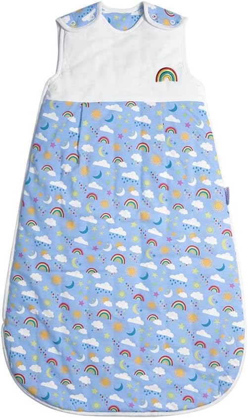 Snoozebag Child Toddler Sleeping Bag Size 3-6 Years 2.5 Tog Long 130cm With Side Zip Opening 100% Cotton Outer Nursery Sleepsack (Rainbows)