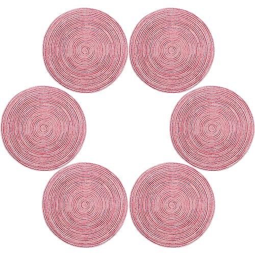 Topotdor 15 Inch Round Placemats Stain Resistant Anti-Skid Washable Polyproplene Table Mats Placemats(Pink, Set of 6)