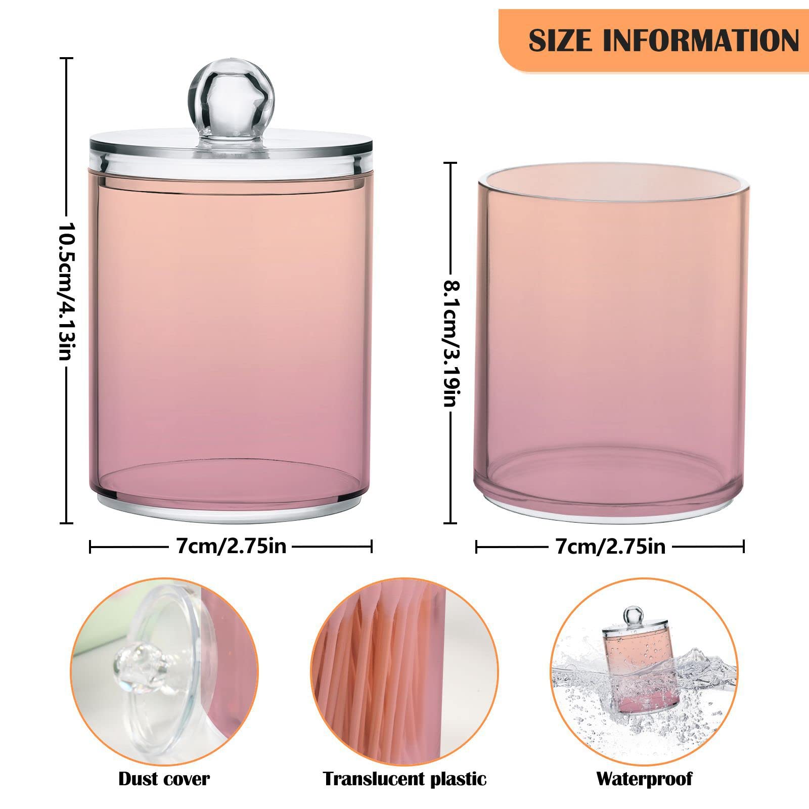 Light Pink Beige Qtip Dispenser Apothecary Jars Bathroom Qtip Holder Storage Canister Plastic Jar 10 Oz for Cotton Ball Swab Round Pads Floss 4pcs