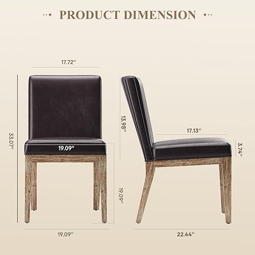 Miniatura 3 de Juego de 2 sillas de comedor de madera, modernas sillas de comedor tapizadas de cuero, sillas auxiliares de cocina, silla de cena de granja con