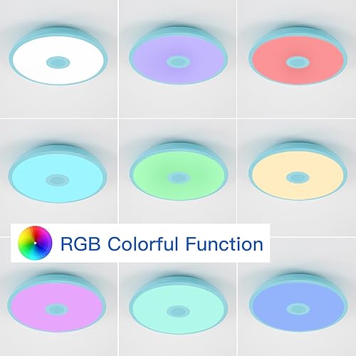 Miniatura 3 de Lámpara de techo LED impermeable azul cielo, lámpara de techo con música, con altavoz Bluetooth, 11 pulgadas 18 W, 2700K-6500K, color RGB ajustable