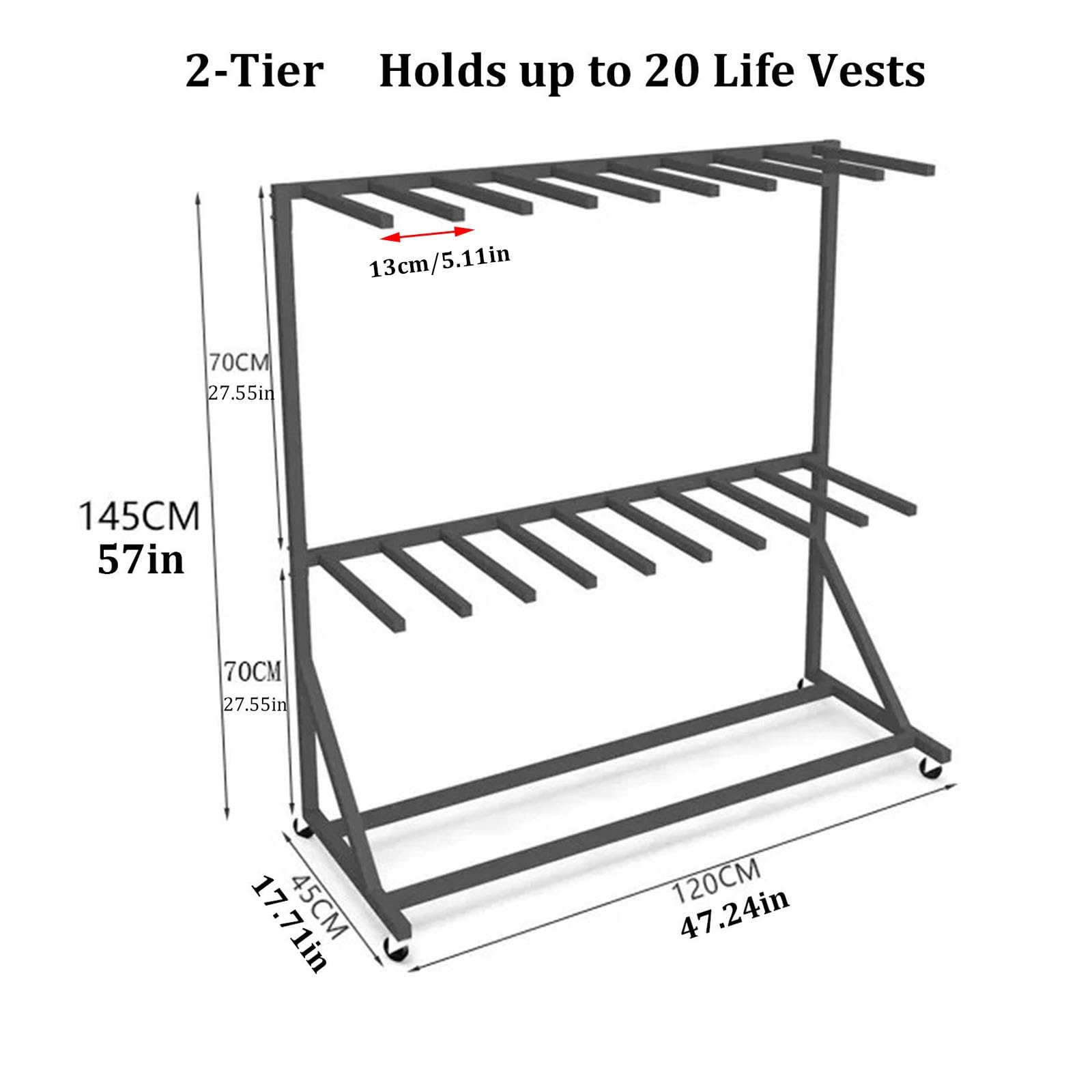 Support Mobile pour Gilets de Sauvetage | Étendoir à linge robuste avec roulettes pivotantes, pouvant contenir jusqu'à 20 gilets, serviettes