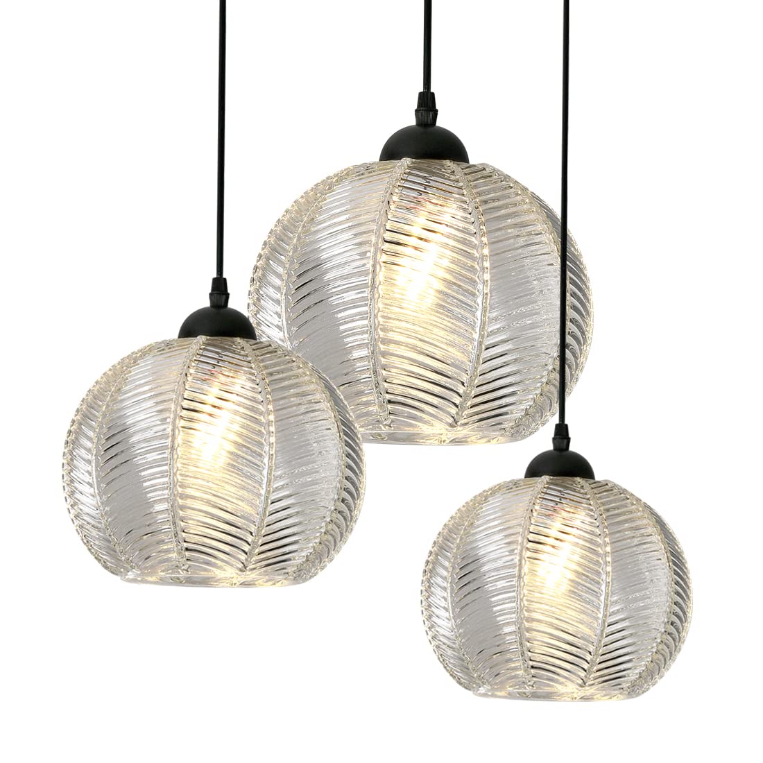 Qufute 3-Lights Glass Globe Pendant Light fixtures Black Pendant 