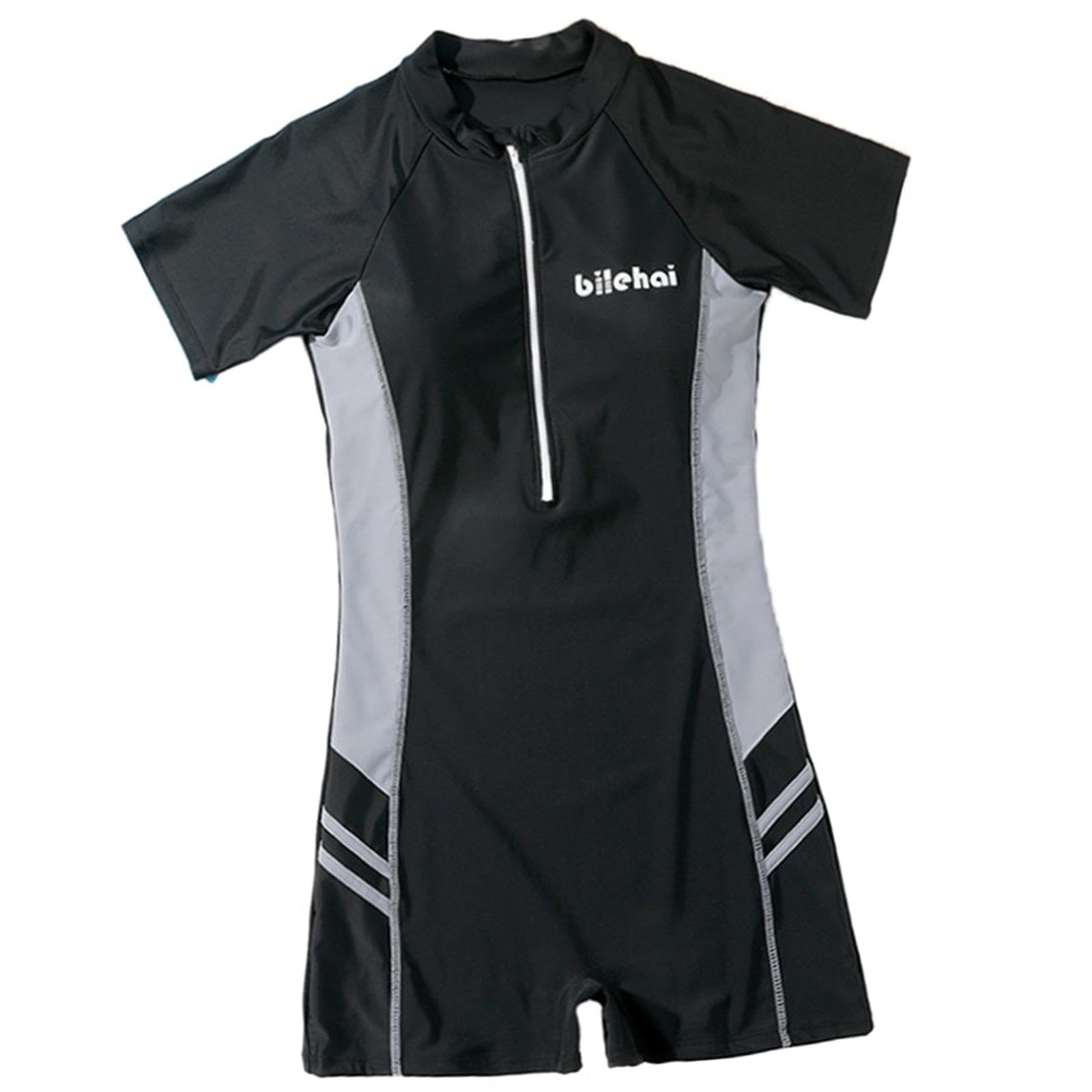 Women Swimsuit Zip Front Snorkeling Suit Short Sleeve Swimming Suit Bodysuit M Black Gray | Womens Clothing | Swimwear-image-35