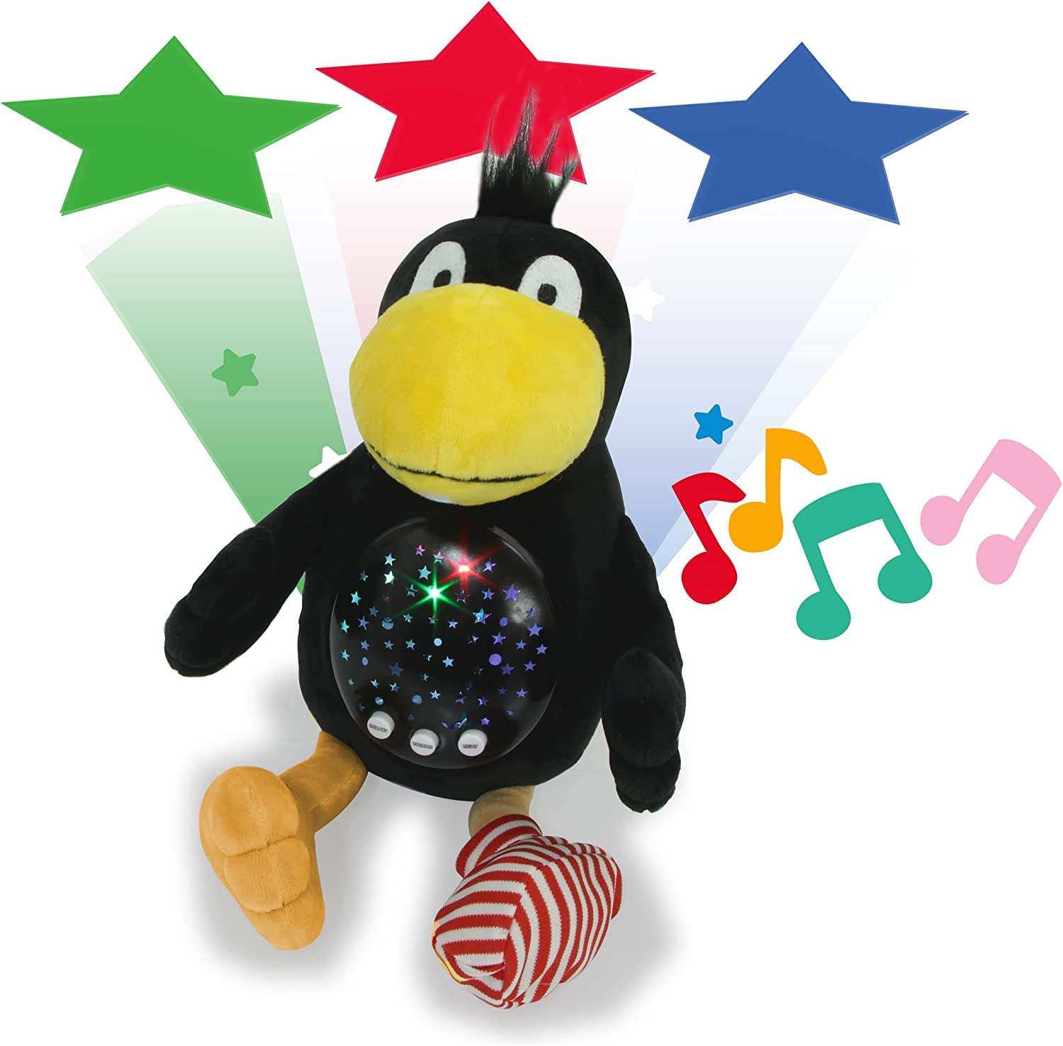 JAMARA Sternenlicht „Der kleine Rabe Socke“ - Sternenhimmel Projektion, Stern-/ Mondmuster, LED wechselnde Farben, beruhigende Melodien, Licht EIN/aus, Abschaltautomatik (Packung mit 2)