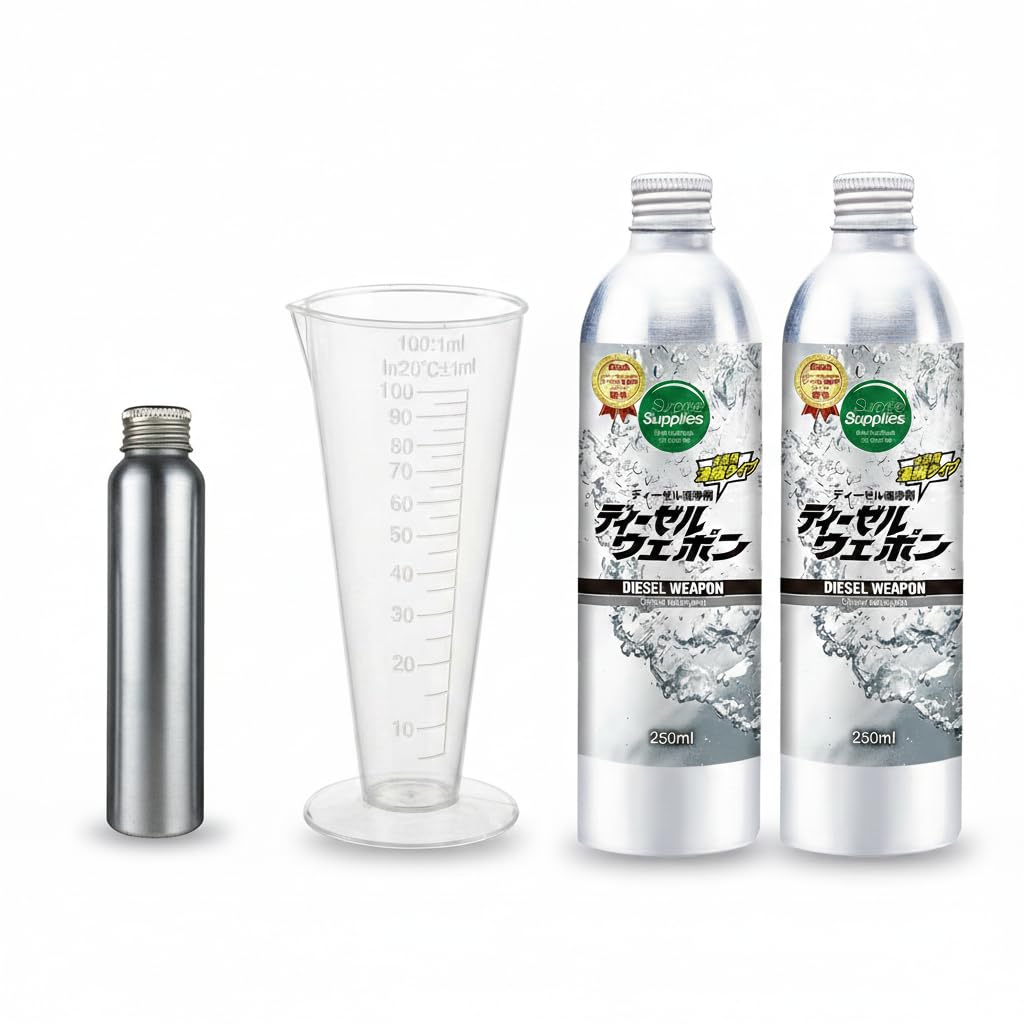 【セット品】（サプライズサプライズ）ディーゼル車用燃料添加剤ディーゼルウェポン250ml×2本＋日本製アルミボトル100ml＋メートルグラス100ml商品画像