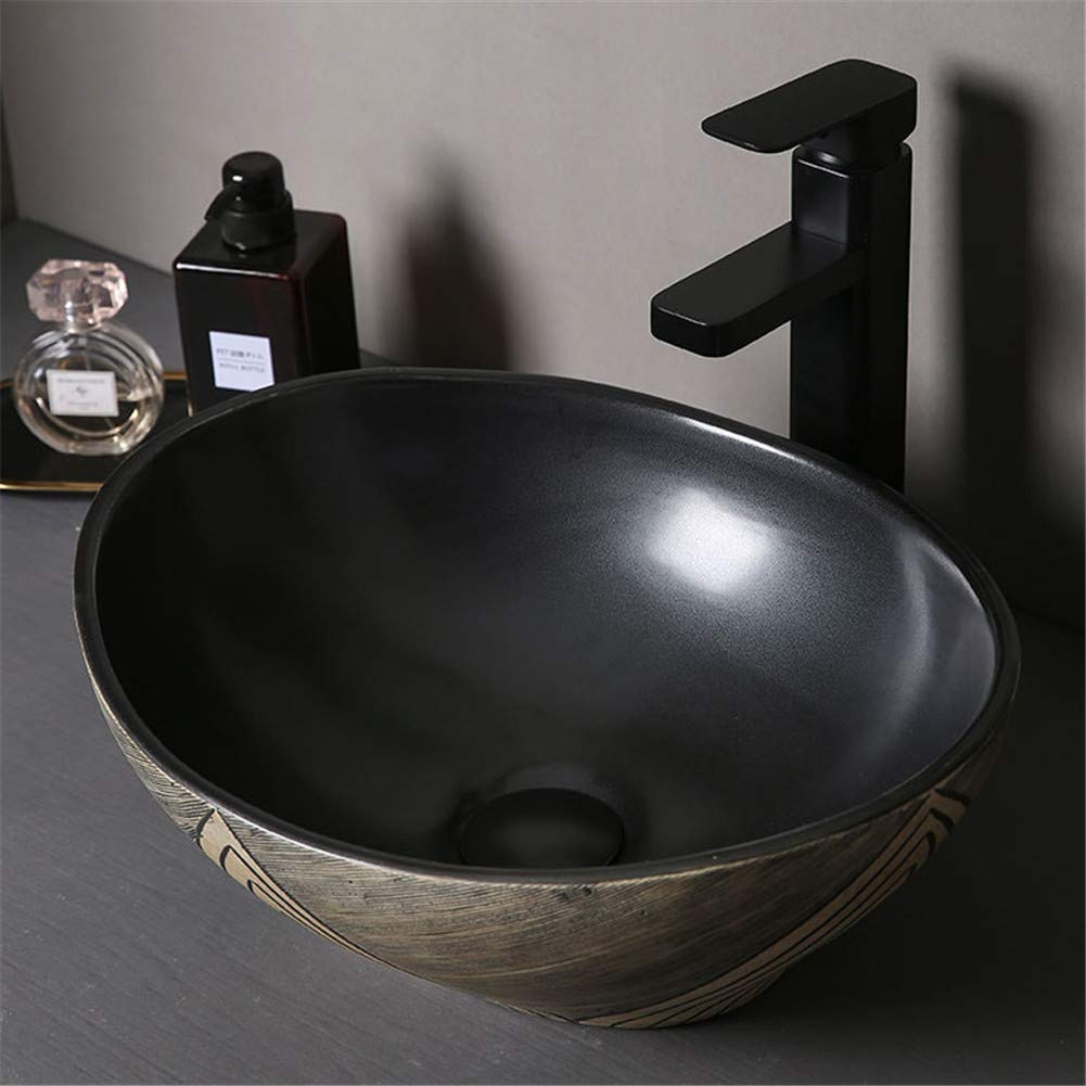 Lavabo salle de bains noir rétro en céramique forgée haute température YB4033