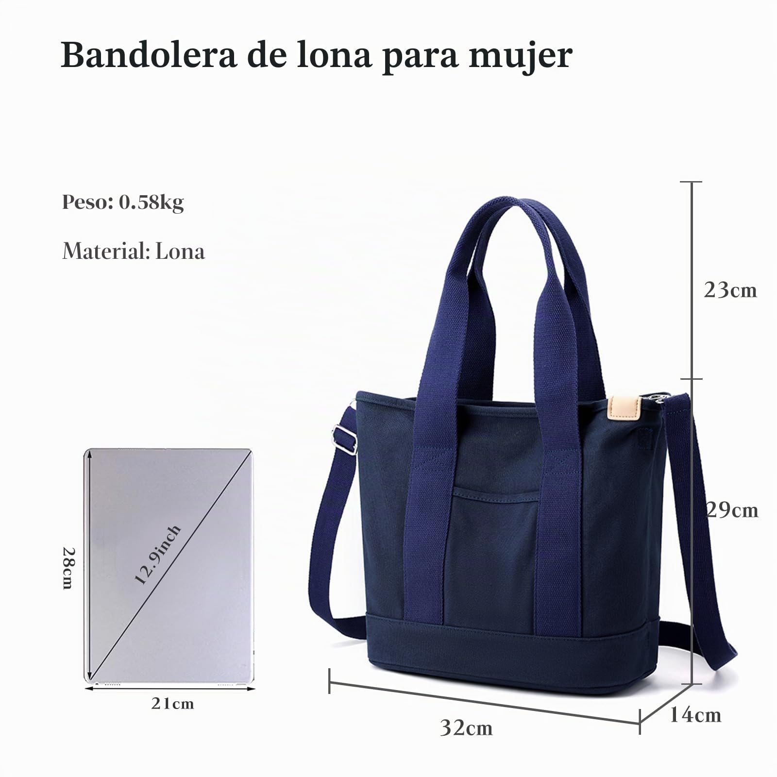 CORIOS Bolso Bandolera de Lona para Mujer Gran Capacidad Bolso de Mano Bolsa Shopper Ligero Bolso de Hombro Bolsa de Ociopara Multifuncional Bolso Tote para Citas Trabajo Viajes Compras Azul Oscuro