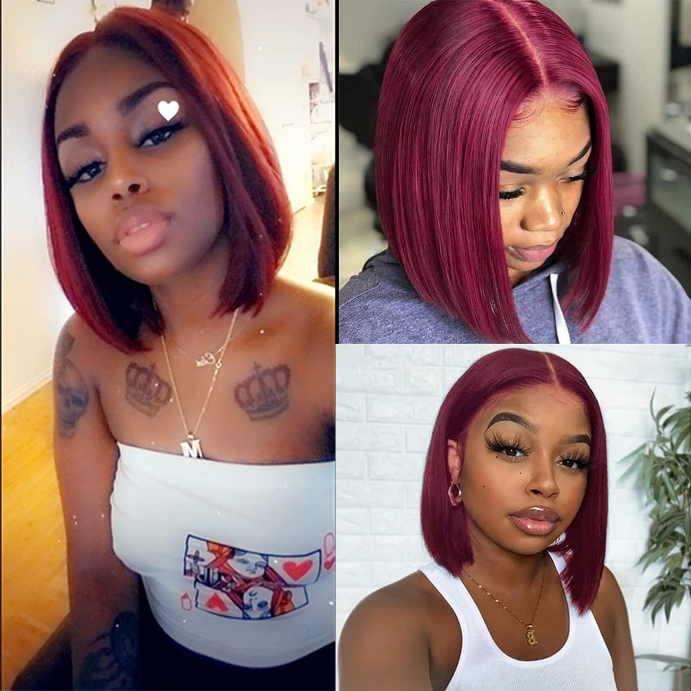 Spotlight 8 Inch Straight Bob Wig with Bangs Human Hair 180% Density Short Bob Human Hair Wigs with Bangs None Lace Front Wigs Brazilian Straight Hair Wig for Black Women (Ombre Brown, TT1B/30 Color)