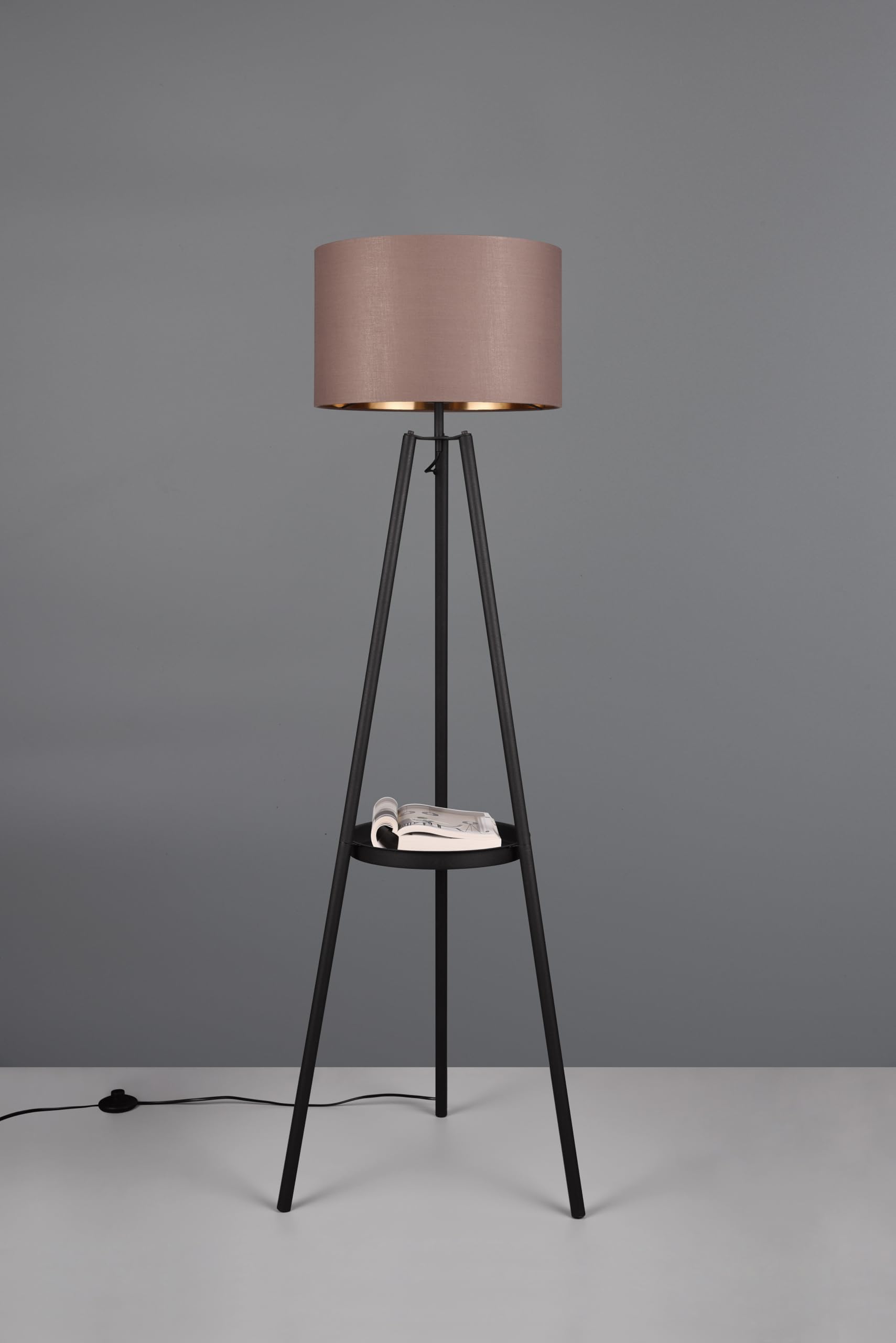 Reality Leuchten Stehleuchte Colette R41561032, Metall Schwarz Matt, Schirm Stoff Taupe/Goldfarbig, exkl. 1x E27