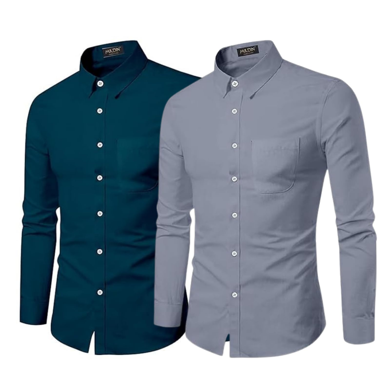 Men's Cotton Blend Shirt with Spread Collared Full Sleeves Straigth Curved Hem Length Regular Fit Button Closure and One Patch Pocket | Combo Pack of 2 | Branded Shirts for Men Formal-image-30