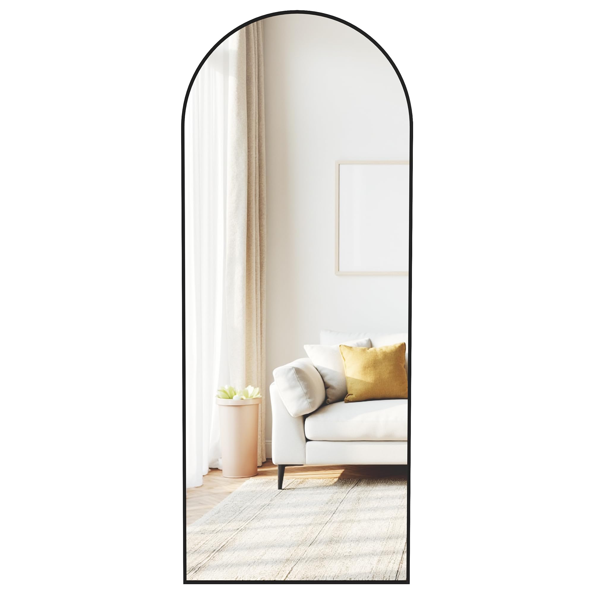 SONGMICS Full Length Mirror, 165 x 60 cm, Arched Full Body Mirror with Stand, Aluminium Alloy Frame Floor Mirror, Tempered Glass, for Bedroom, Living Room, Cloakroom, Ink Black LFM039BD01