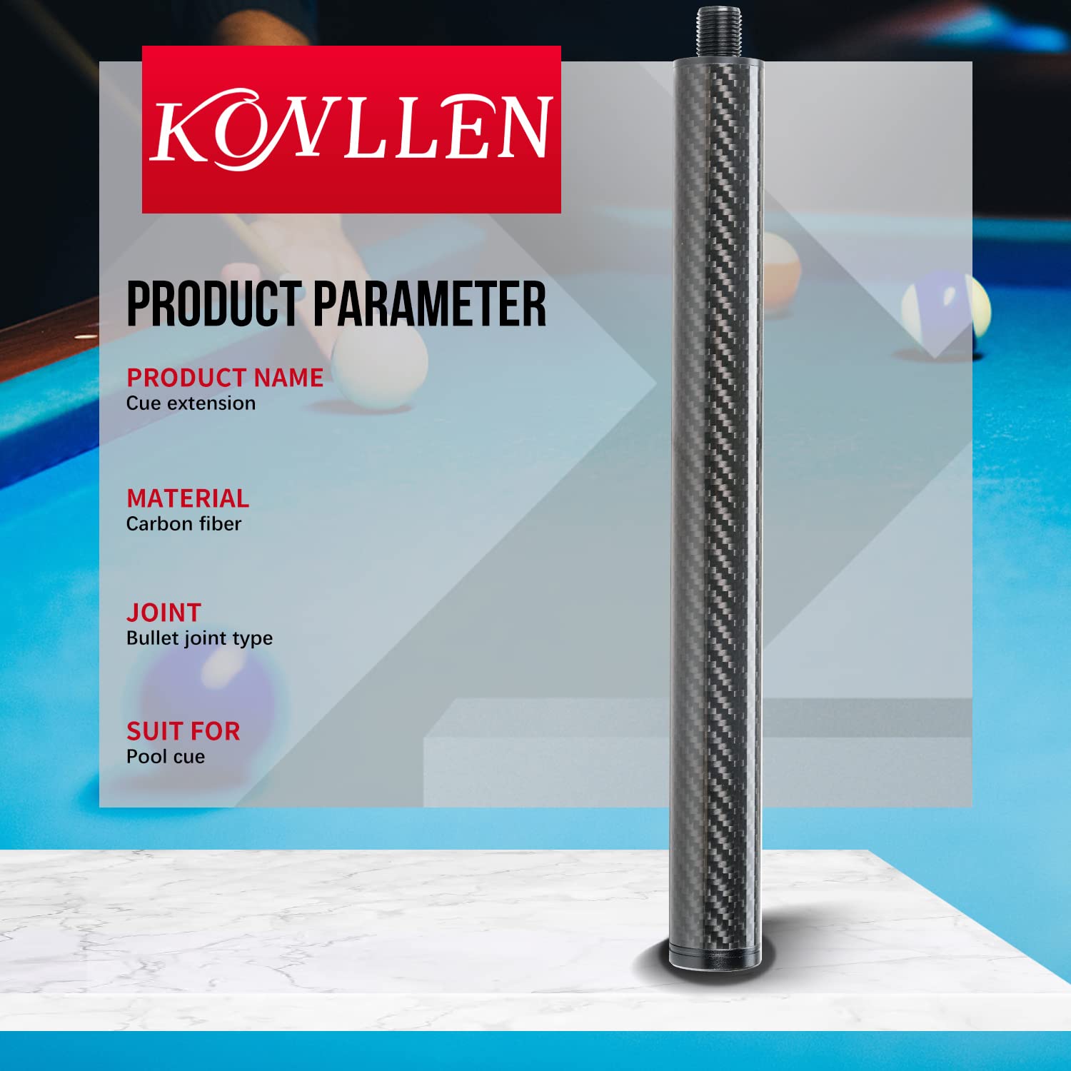 Konllen Pool-Queue-Verlängerung mit 3 Stoßfängern, Carbonfaser, Billard-Queue-Verlängerung, Billardzubehör für Pool-Queues