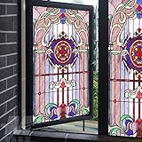 Church Window Film Privacy Stained Glass Window Film Opaque Non Adhesive Frosted Window Sticker UV Blocking Heat Control Muted Colors Window Coverings (24.4'x55.1') 62x140cm
