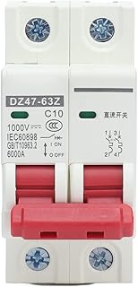 2P DC Miniature Circuit Breaker, 1000V 10A Disconnect Switch DIN Rail Mount Solar PV System Isolator Electromagnetic Trip Breaker Protector DZ47‑63Z C10