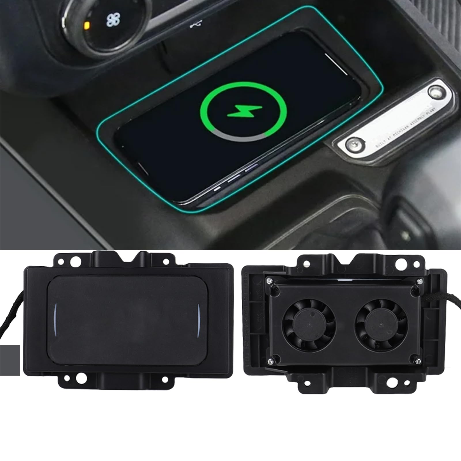 Atubeix Console Wireless Charging Pad 15W for Ford Bronco 2021 2022 2023 2024 2/4-Door Accessories, Upgraded Silent Fan Cooling FCC Certification,Wireless Charger Hidden Charging