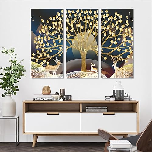 Miniatura 3 de 3 calcomanías de pared de alce de árbol doradas, calcomanías de pared simples y modernas para despegar y pegar, removibles para dormitorio, sala de