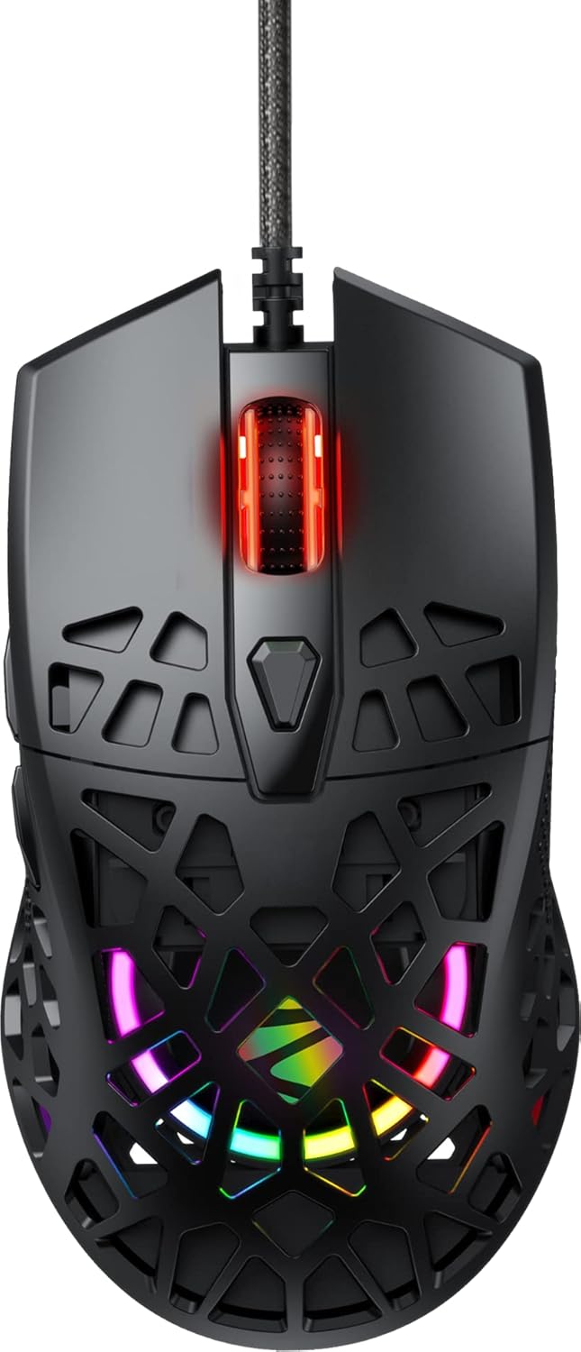 ZEBRONICS ZEB-PHOBOS PRO 6-button High Performance Wired Gaming with 10000 DPI Sensor, 70g Ultra Lightweight, 1000Hz Polling Rate, RGB Lights, Advanced Windows Software, Braided Cable