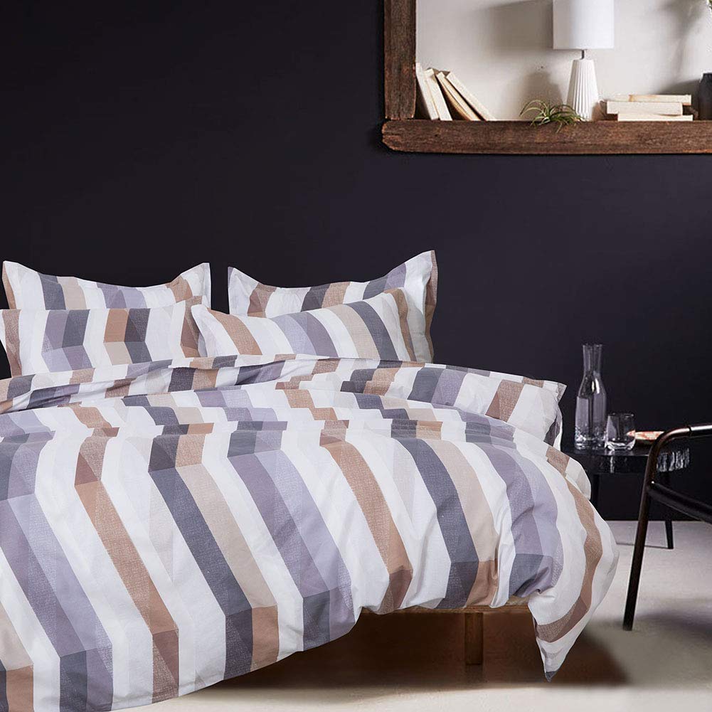 Friclui Geometric Striped Bedding Set Soft Microfiber 3 Pieces Bedding Cover Set with Zipper Closure,Comfortable,Breathable,200x230