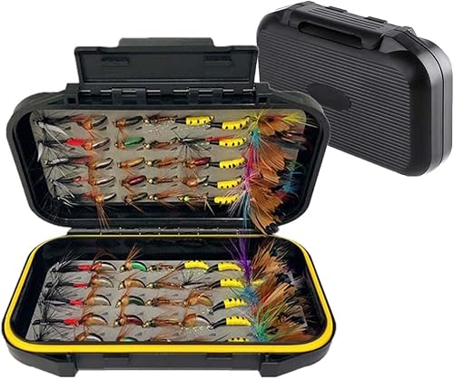 Kit de moscas de pesca con mosca, 40/137 piezas, surtido de moscas secas/húmedas, serpentina para trucha, lubina, pez + caja de moscas