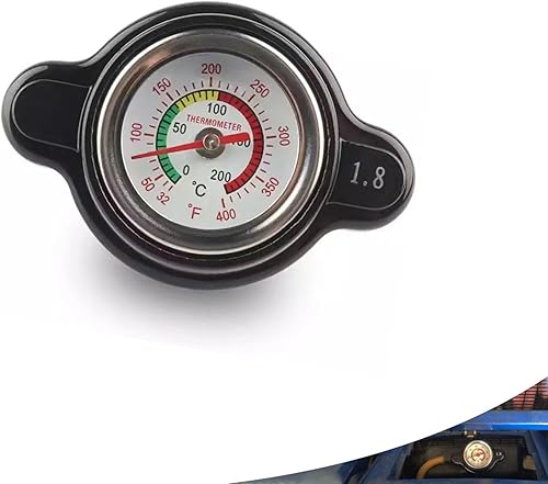 1 tapa de radiador de presión modificada para automóvil con medidor de temperatura, tapa de tanque de combustible de metal resistente al agua de 1.8