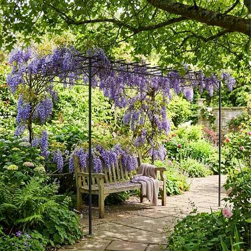 Relaxdays Pergola, Metall, HxBxT: 215 x 320 x 190 cm, freistehende Terrassenüberdachung, Rosenbogen Garten, schwarz