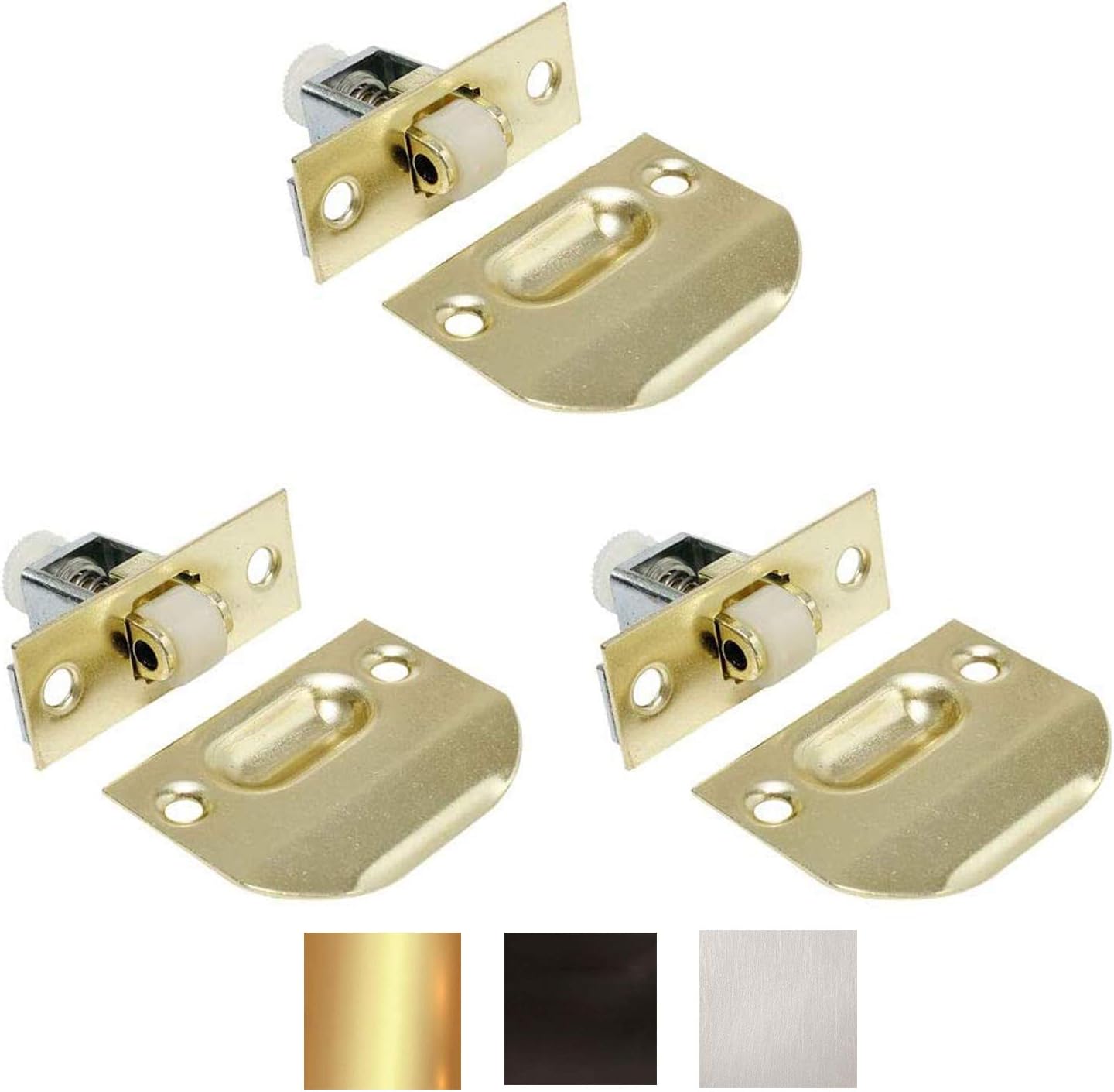 Litepak Adjustable Roller Catch for Furniture Closet Door Cabinet w/Strike Plate & Screws (6 Pack, Satin Nickel)
