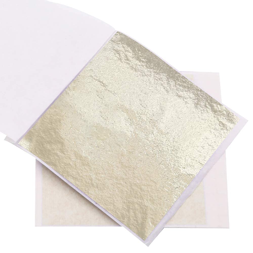 VGSEBA Imitation Gold Foil Sheets-100 Pieces Metal Leaf Papers for Gilding Crafts, Furniture Decorations, Arts Project, 3.15" x 3.35" Loose Package (LightGold)