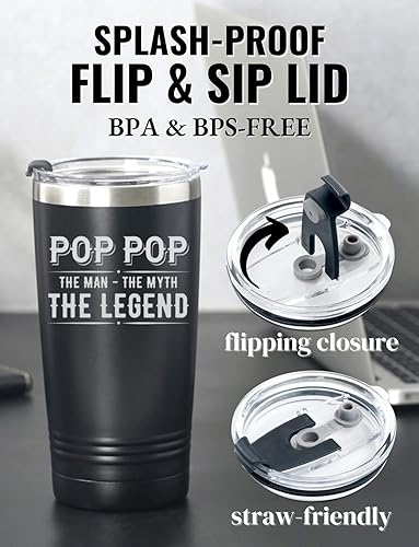 Miniatura 3 de Onebttl Regalos Pop Pop para el día del padre, vaso Pop Pop Pop de nietas y nietos para cumpleaños de Navidad, taza de acero inoxidable con tapa, 20