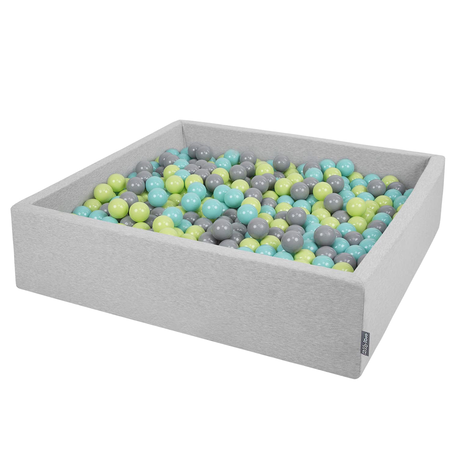 KiddyMoon Soft Ball Pit Square 120X30cm/1000 Balls ∅ 7Cm / 2.75In For Kids, Foam Ball Pool Baby Playballs Children, Made In EU, Light Grey:Light Green-Light Turquoise-Grey