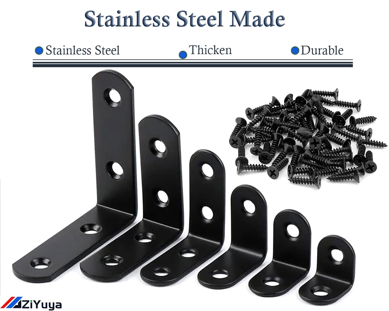 ZiYuya Corner Braces Metal L Bracket Heavy Duty Joint Right Angle Shelf Support Corner Braces Wall Bracket for Shelves Wood Furniture Cabinet (Black - Image 2