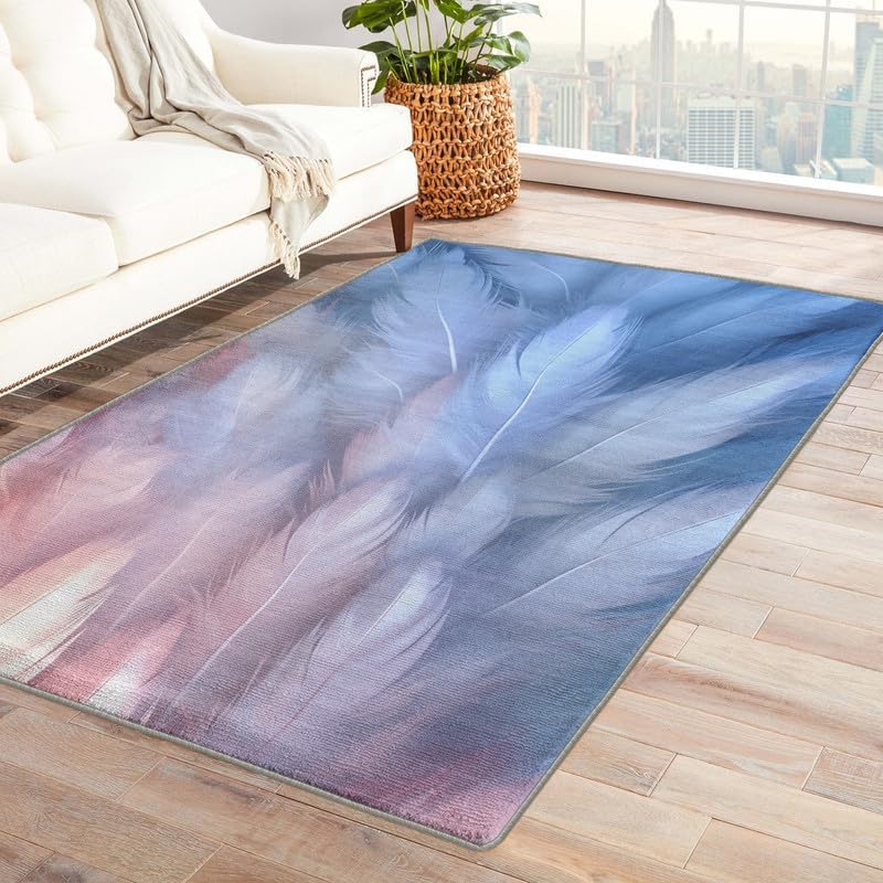 Washable Rugs for Entryway Living Room Bedroom, Feather Rug & Home Decor, Ombre Feathers Area Rug 2x3, Non Slip Soft Low Pile Non-Shedding Indoor Door Mat, Decorative Area Rugs