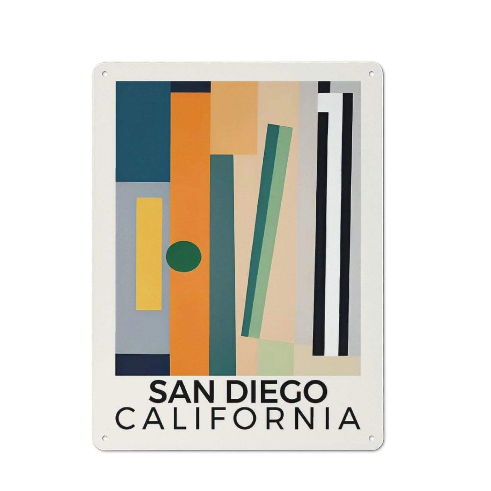 Junmoney Style-1 San Diego California Understated Metal Wall Decor 40X30cm, Office Metal Sign For Office, Study, Studio Or Hallway