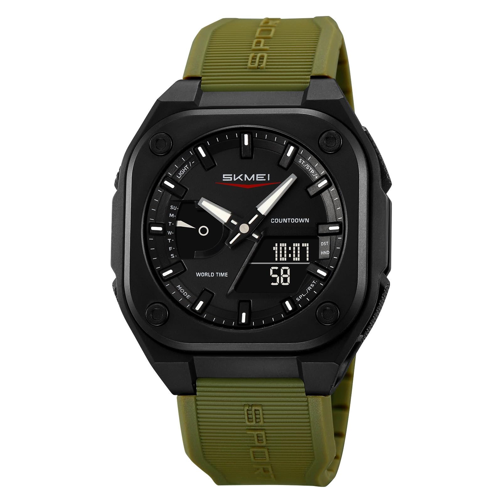 Montre de sport multifonctionnelle étanche style militaire sport extérieur étanche à 50 m avec affichage du jour et minuterie