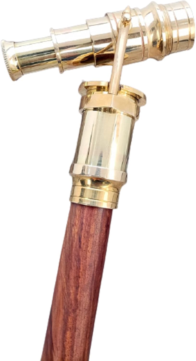 Brass Telescope Handle with 3 Foldable Wooden Walking Stick Elegant Look Walking Stick Cane Decorative Walking Stick Excellent Item for Senior by The Historical HUB : Clothing, Shoes & Jewelry