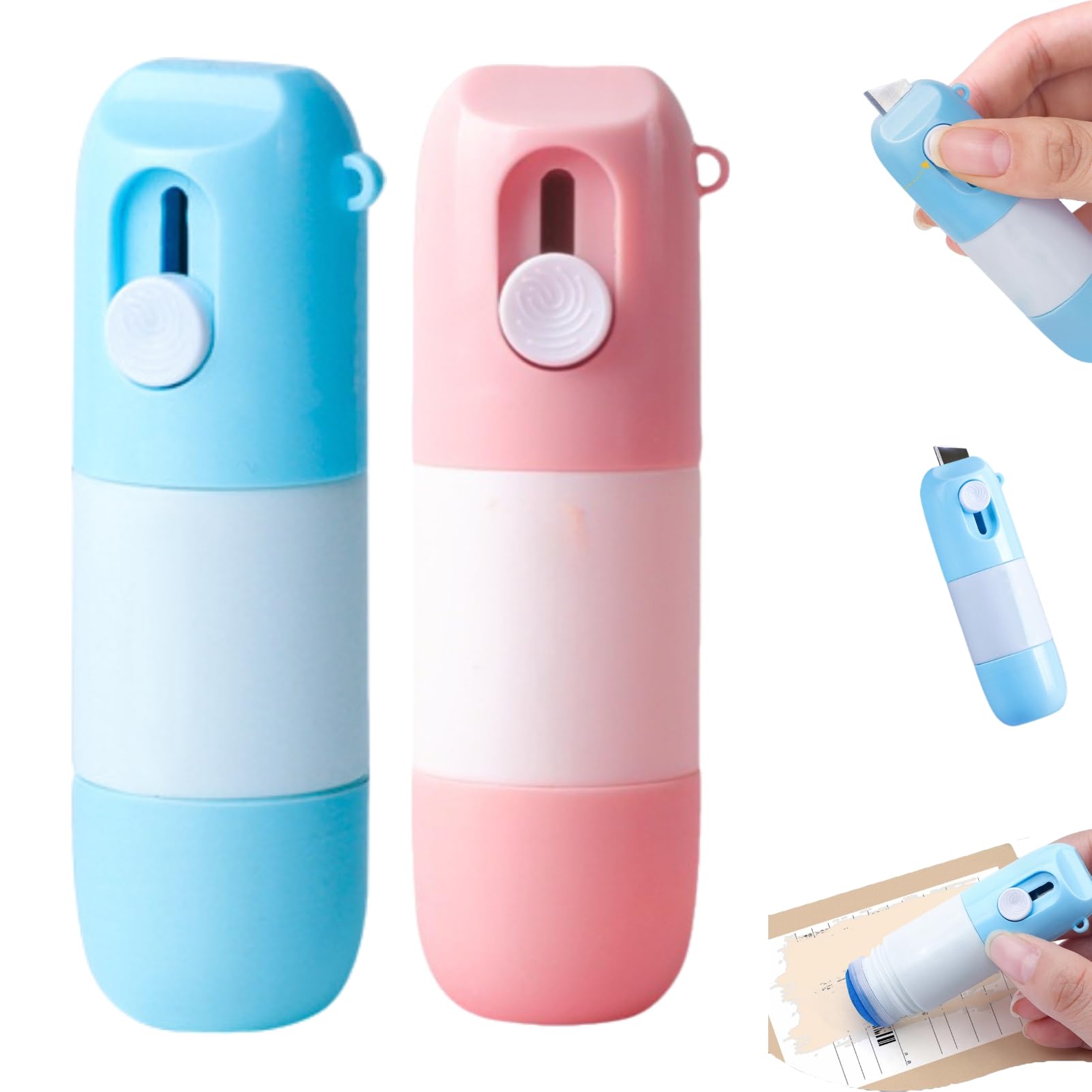 2-in-1 Thermal Paper Eraser and Box Cutter,2-in-1 Box Cutter & Thermal Paper Eraser Pen with 10ml Erasers,Privacy Wipe Box Cutters,One Smear Printed Text Covering for Labels,Addresses (Blue+Pink) — image 1