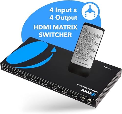 Miniatura 2 de OREI Conmutadordivisor de matriz HDMI 4K 4 x 4, (4 entradas, 4 salidas) con control remoto compatible con UltraHD 4K 60Hz 444, HDR, YUV, HDMI 2.0,