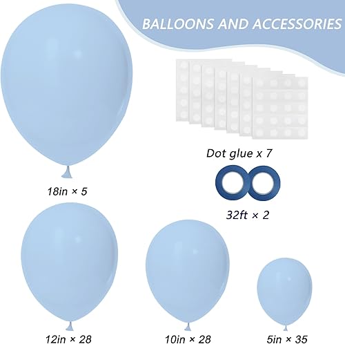 Miniatura 2 de RUBFAC 96 globos azul pastel de diferentes tamaños de 18, 12, 10 y 5 pulgadas, para arco de guirnalda, globos azul claro para cumpleaños, baby