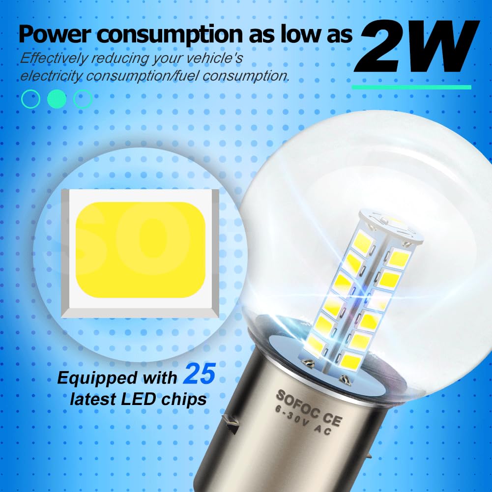 Lampadina LED Per Faro BA20D S2 SOFOC – 6500K, 2000LM, 6V-30V AC/DC, Anabbagliante/abbagliante, 1 Pezzo