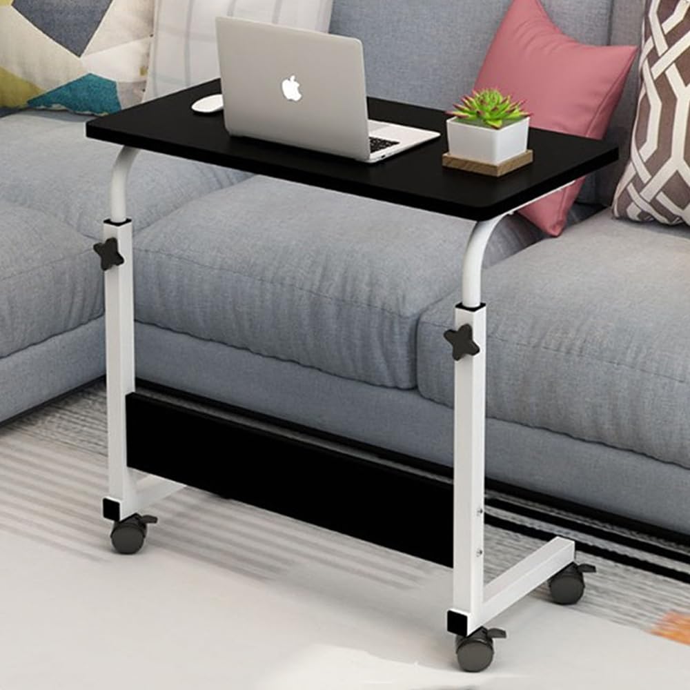 Height Adjustable Mobile Table 40x60-(68-88) cm Height Adjustable Laptop Table Workstation Laptop Overbed Multi Table with Metal Frame & Rolling Castors, Black