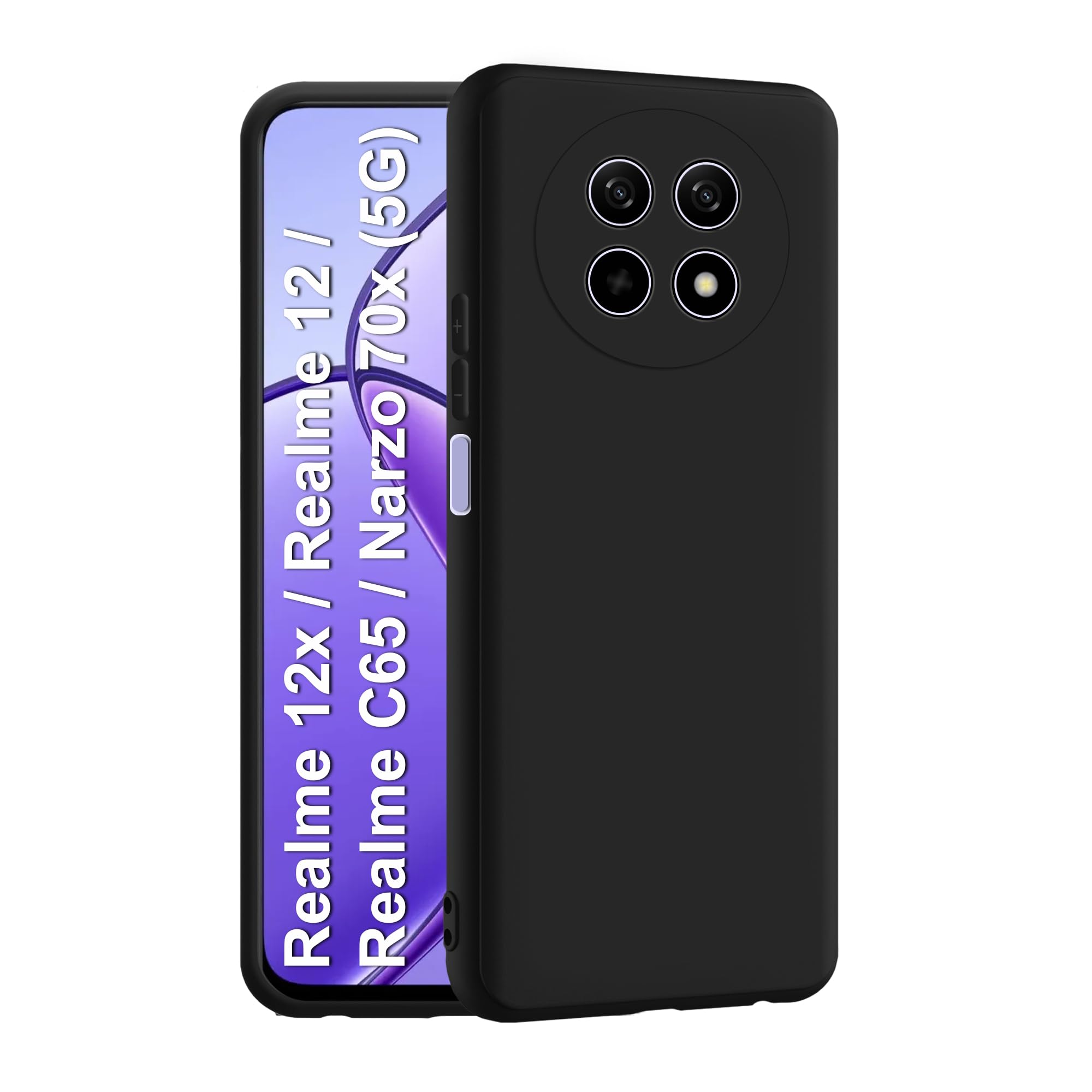 CEDO Realme 12x / 12 / Realme C65 / Narzo 70x (5G) Back Cover | Camera Bump Protection & Inner Velvet Fabric Lining | Ultra Slim Matte Soft Rubberised Case Cover (Black) (B0D1FXB8FR) Amazon Price History, Amazon Price Tracker