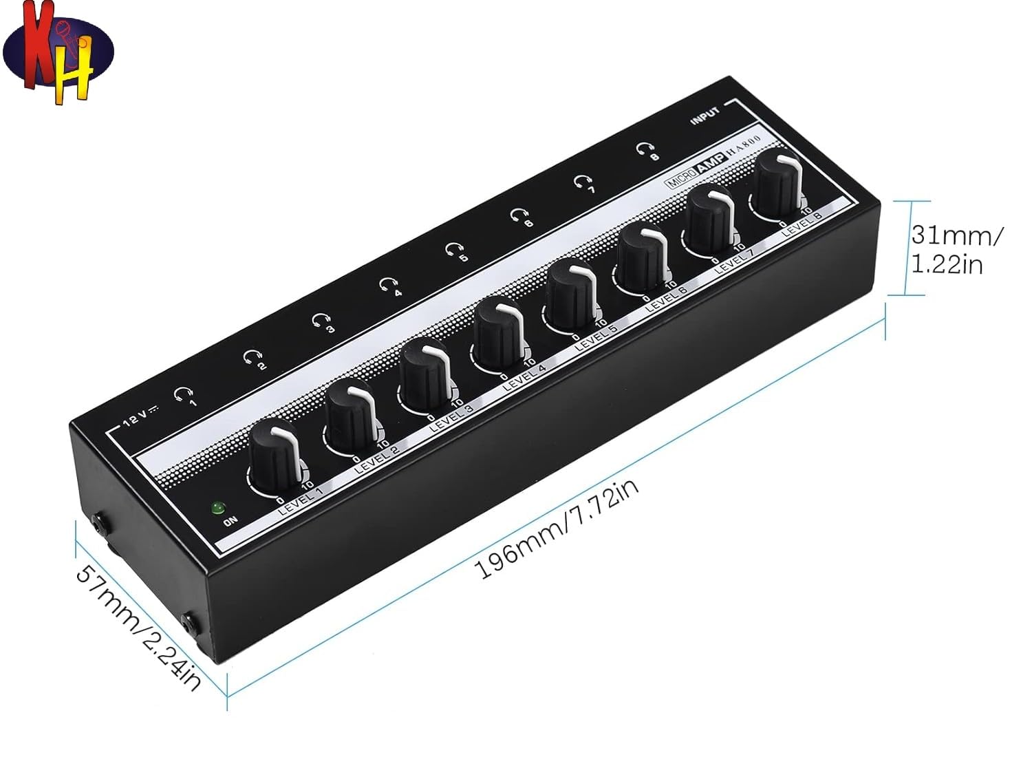 kh HA800 Mixer Headphone Amplifier Audio Amp Ultra Compact 8 Channels Mini Audio Stereo Microphone AMP with Power Adapter for Studio Stage Podcast Recording Mixing Monitoring — Amazon image 2