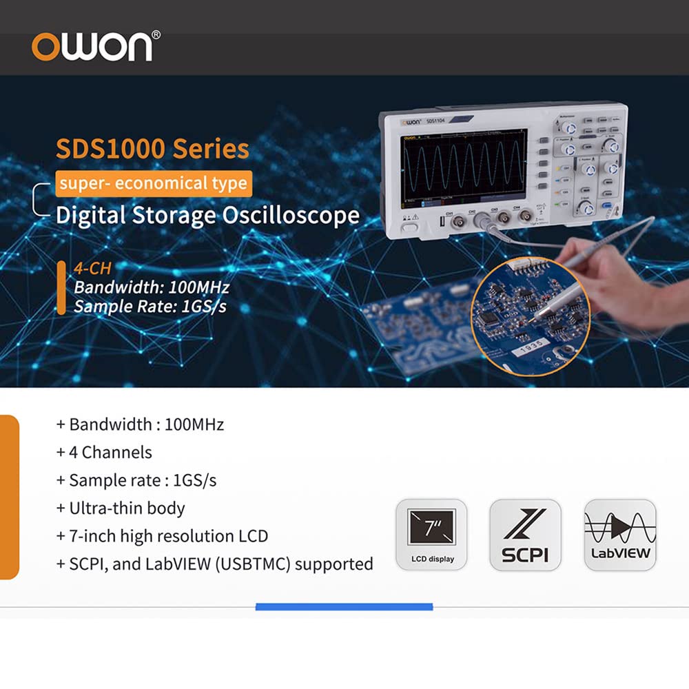 2/4CH Bench Oscilloscope SDS1022 SDS1102 SDS1202 SDS1104 1GS/s 100MHz Osciloscopio Bench portable Oscilloscope 2CH(SDS1022)