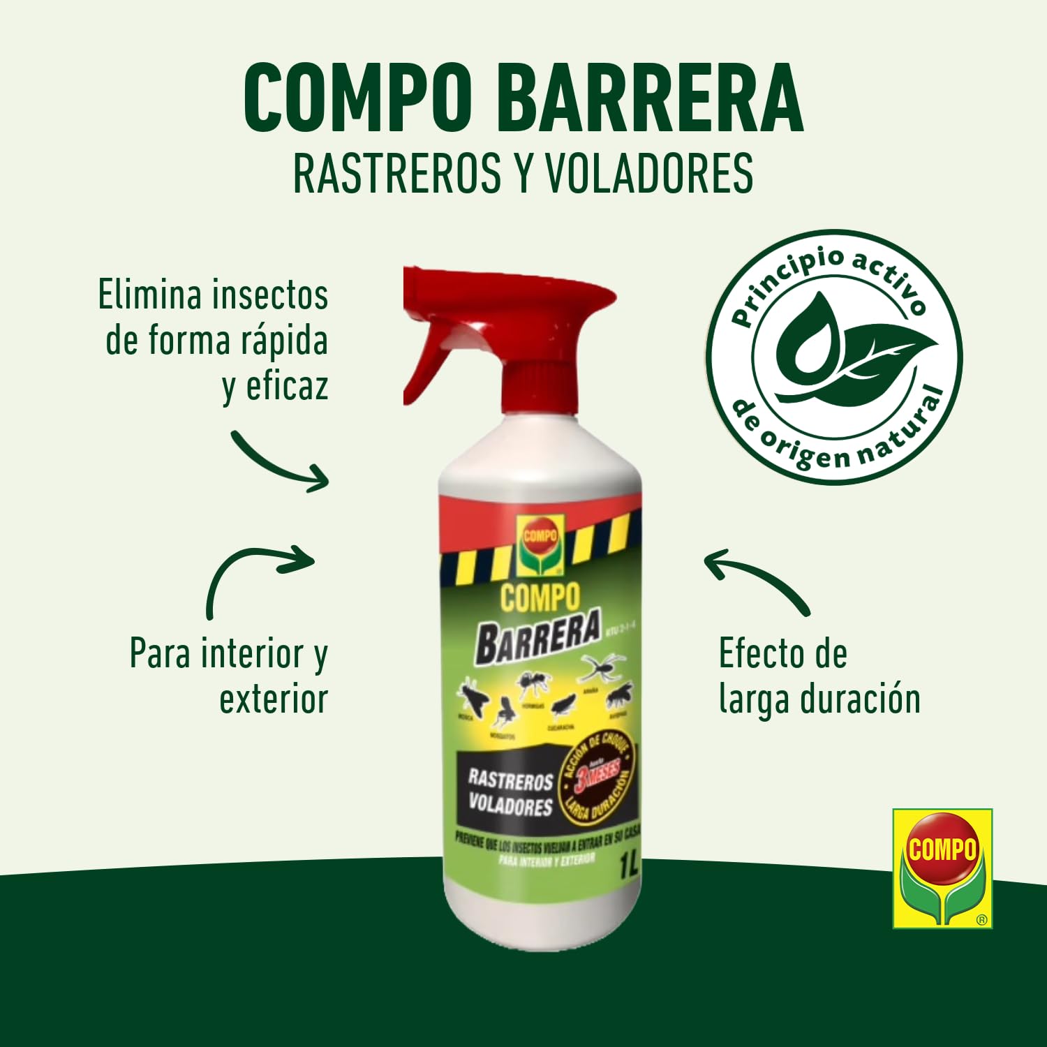 COMPO - Barrera de insectos Insecticida para insectos rastreros y voladores, Pulverizador, Acción de choque de hasta 3 meses, 1000 ml