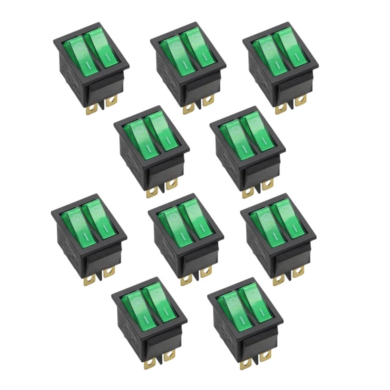 AARTERZZA 10 Pieces 2D6P-GREEN 31x25mm KCD8 16A 250V 20A 125V Light Switch Double Rocker Switch KCD6 Ignition Switch for Boat