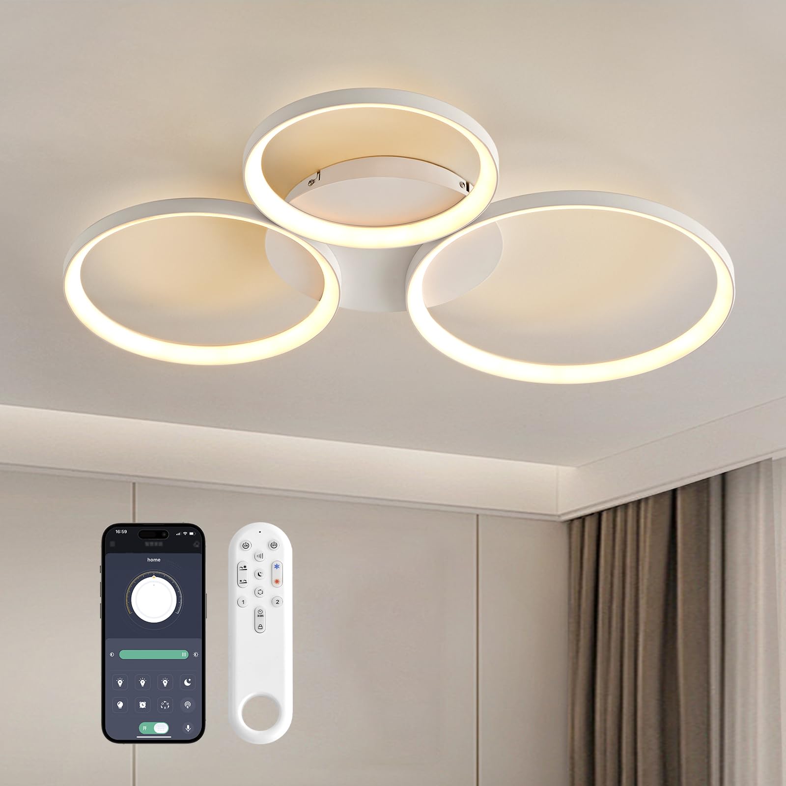 YZBEIMDAI Moderna Dimmerabile Plafoniera LED, Lampada da Soffitto Rotonda, funzione di memoria, timer, Plafoniera Moderna Per Soggiorno con Telecomando, per Soggiorno, Camera, Sala da Pranzo