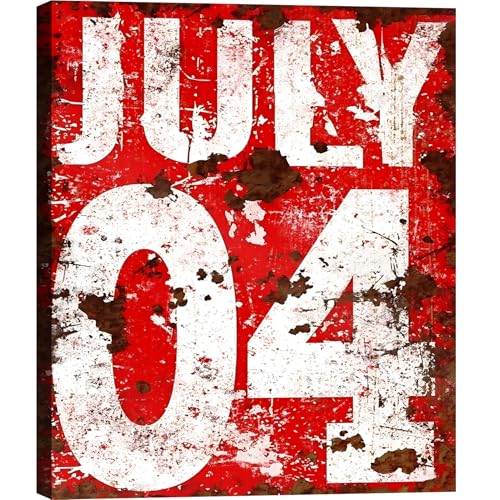Image of Framed 4th of July Distressed Wall Art, Patriotic Rustic Canvas Art Pictures, USA Independence Day Wall Decor, Made in USA Ready to Hang for Living Room Bar